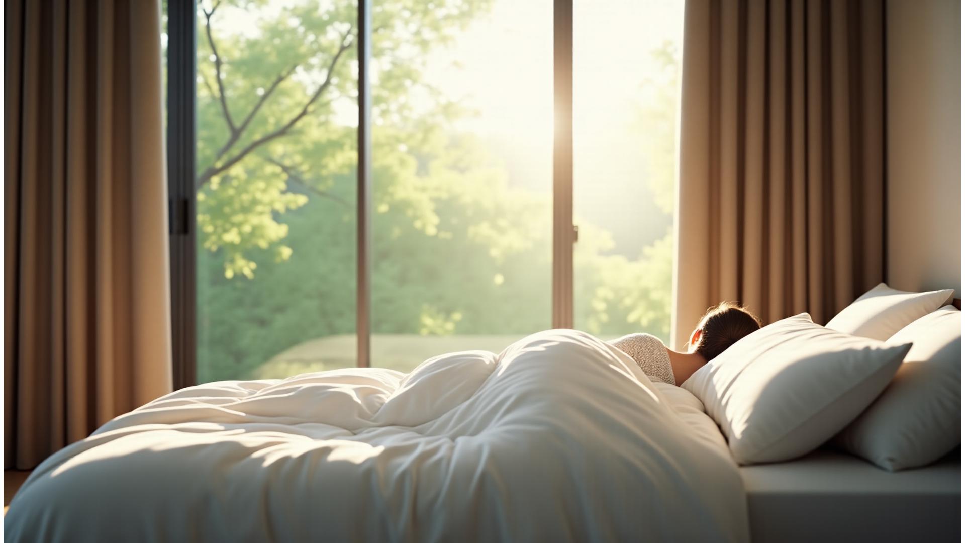 上質な寝具に包まれ、心地よく眠る人物の動画キャプチャ